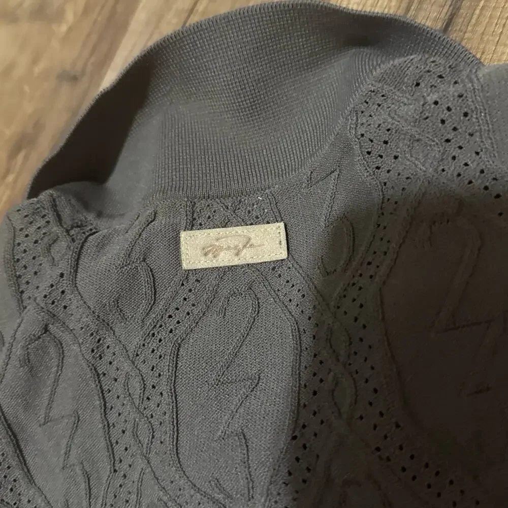 Air Jordan Golf 23 Cable Knit Button Up Tan Brown Linen II7267-040 Polo Shirt